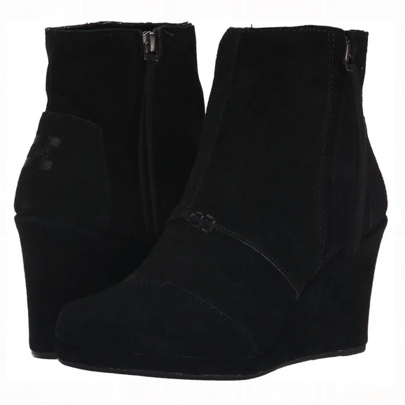 Toms Desert Wedge Booties High Black Suede Size 10 - Picture 1 of 6